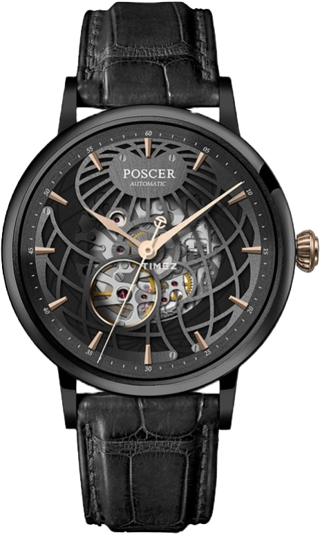 POSCER,Sun moon and stars 41mm,41mm,Stainless Steel,Skeleton,Black,Automatic,Sapphire,Glass,Round,P,P.6605M.RBB