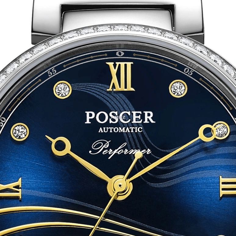 POSCER,Performer 30mm,30mm,Stainless Steel,Blue,Automatic,Sapphire,Glass,Round,P,P.6609L.WWU
