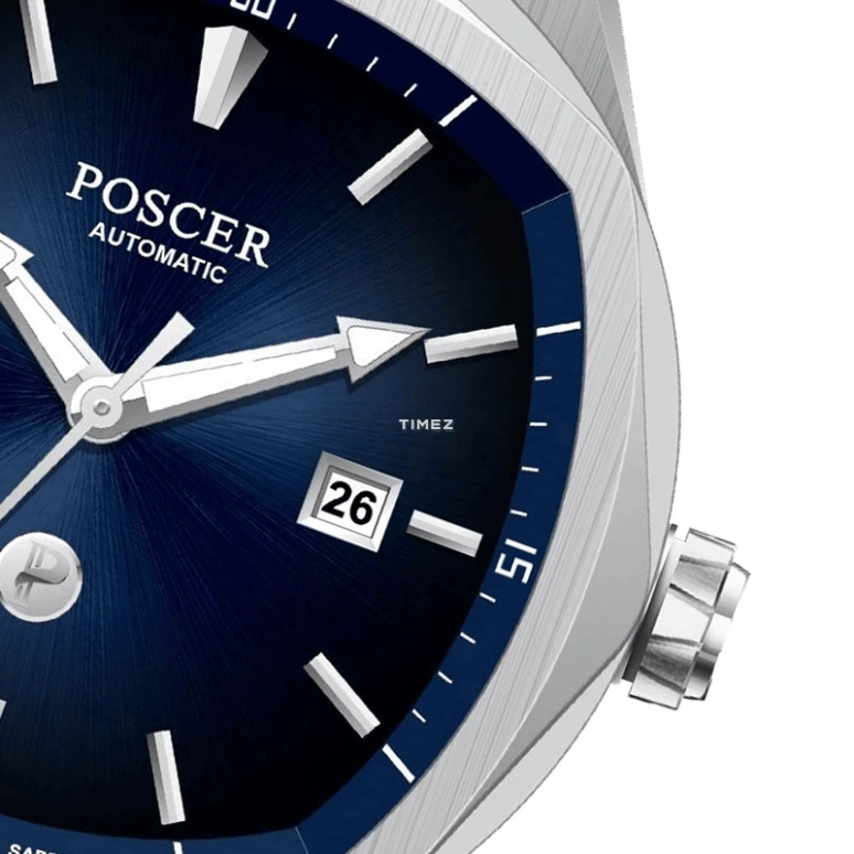 POSCER,Ptime 42.50mm,42.50mm,Stainless Steel,Blue,Automatic,Day,Sapphire,Glass,P,P.6229M.WWU