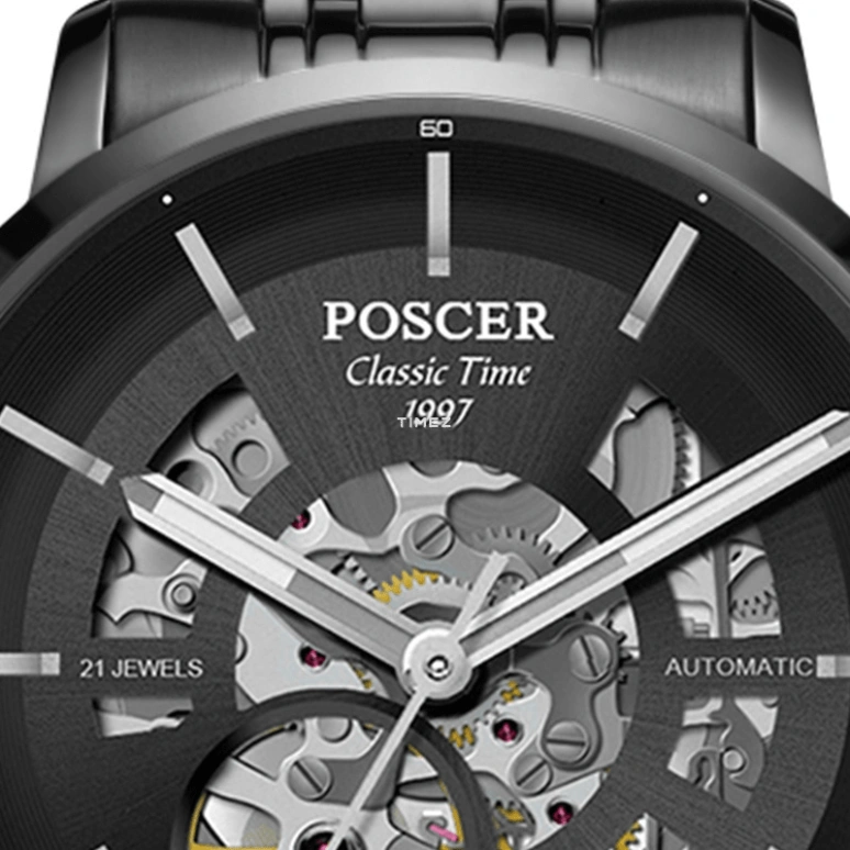 POSCER,Classic of the times 41mm,41mm,Stainless Steel,Black,Skeleton,Automatic,Sapphire,Glass,Round,P,P.6196M.BBH
