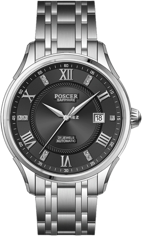 POSCER,Bereente 42mm,42mm,Stainless Steel,Black,Automatic,Sapphire,Glass,Round,P,P.6085M.WWB