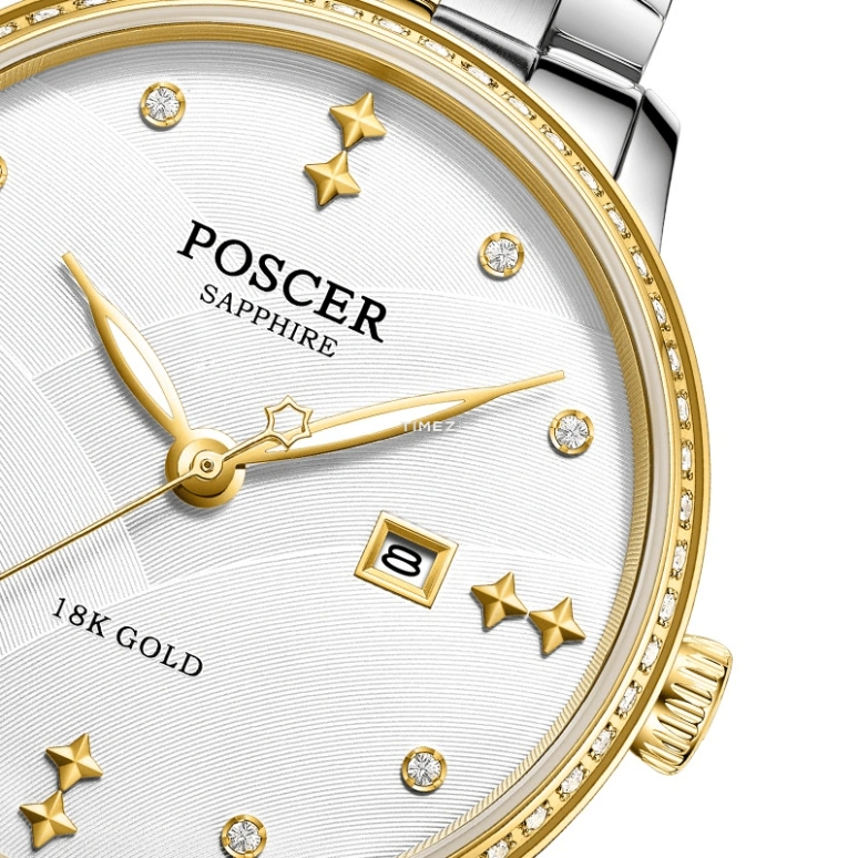 POSCER,Only 32mm,32mm,Stainless Steel,Silver White,Day,Sapphire,Glass,Round,P,P.6216LK.VVW