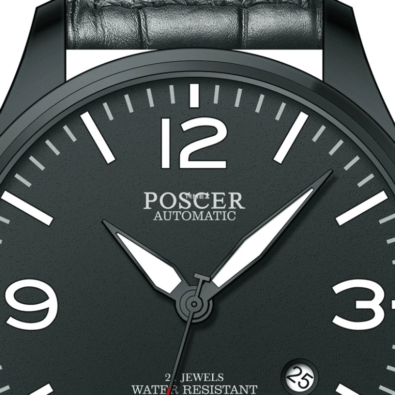 POSCER,Flyer 42mm,42mm,Stainless Steel,Black,Automatic,Day,Sapphire,Glass,P,P.6145M.BBB