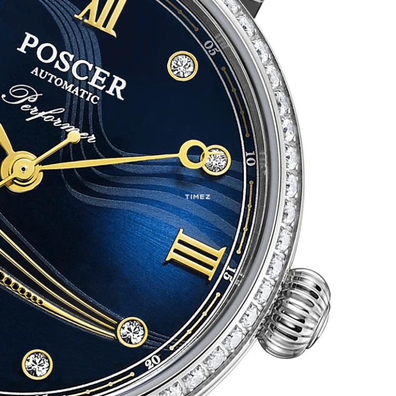 POSCER,Performer 30mm,30mm,Stainless Steel,Blue,Automatic,Sapphire,Glass,Round,P,P.6609L.WWU