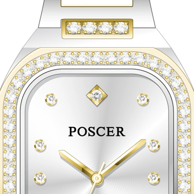 POSCER,Coronet 21.50x27.50mm,21.50x27.50mm,Stainless Steel,Silver,Quartz,Sapphire,Glass,Rectangular,P,P.8320L.VVWD