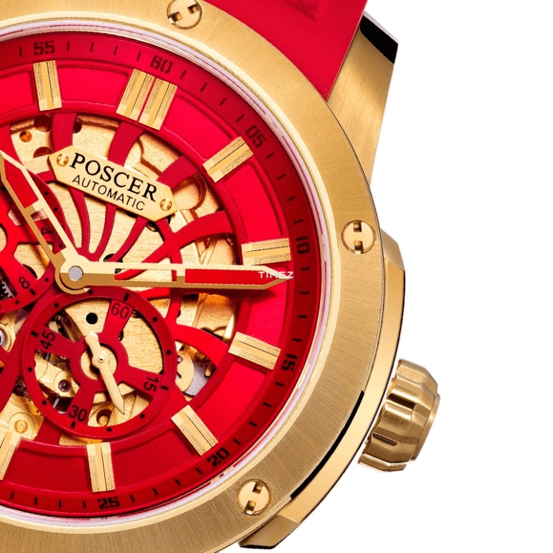 POSCER,Coorong 41.80mm,41.80mm,Stainless Steel,Skeleton,Red,Automatic,Chronograph,Sapphire,Glass,P,P.6088M.GEE