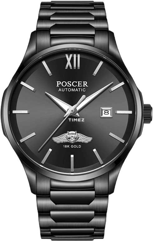 POSCER,Classic of the times 44mm,44mm,Stainless Steel,Black,Automatic,Day,Sapphire,Glass,P,P.6221MK.BBB