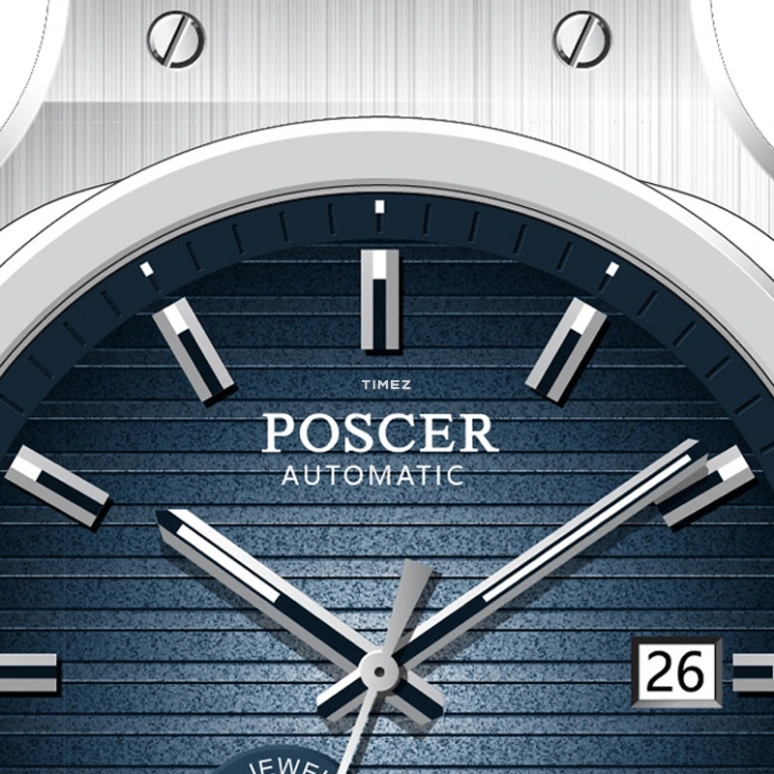 POSCER,Ptime 41mm,41mm,Stainless Steel,Blue,Automatic,Day,Sapphire,Glass,P,P.6225M.WWU