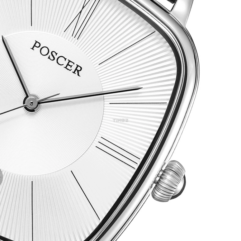 POSCER,Simple love 38x36mm,38x36mm,Stainless Steel,Silver White,Quartz,Day,Sapphire,Glass,P,P.8275M.WBW