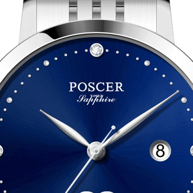 POSCER,Simple love 28.50mm,28.50mm,Stainless Steel,Blue,Quartz,Day,Sapphire,Glass,P,P.8292L.WWU