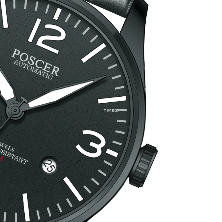 POSCER,Flyer 42mm,42mm,Stainless Steel,Black,Automatic,Day,Sapphire,Glass,P,P.6145M.BBB
