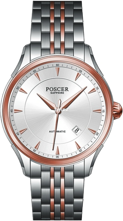 POSCER,Bereente 30.10mm,30.10mm,Stainless Steel,Silver,Automatic,Day,Sapphire,Glass,P,P.6148M.RRW