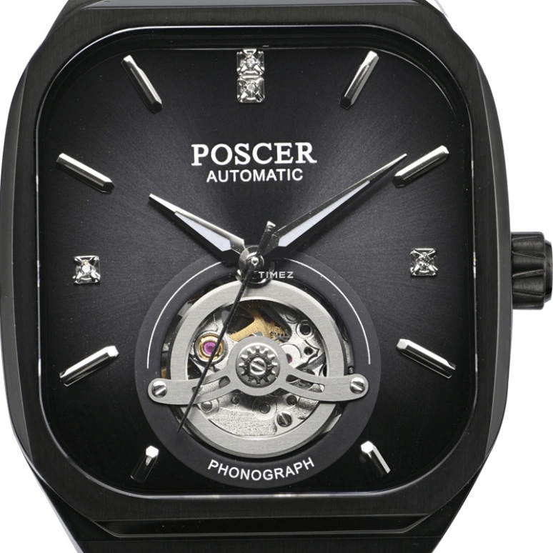 POSCER,Ptime 39x42mm,39x42mm,Stainless Steel,Black,Automatic,Sapphire,Glass,Other,P,P.6228M.BBB