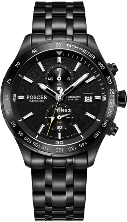 POSCER,Attitude 41mm,41mm,Stainless Steel,Black,Quartz,Chronograph,Day,P,P.8271M.BBB