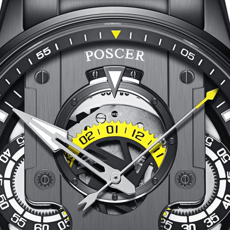 POSCER,Coorong 42mm,42mm,Stainless Steel,Skeleton,Grey,Quartz,Chronograph,Day,P,P.8306M.BBB