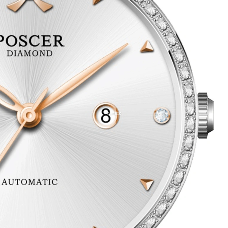 POSCER,Lover's Knot 30.50mm,30.50mm,Stainless Steel,Silver,Automatic,Day,Sapphire,Glass,P,P.6201L.WWWD
