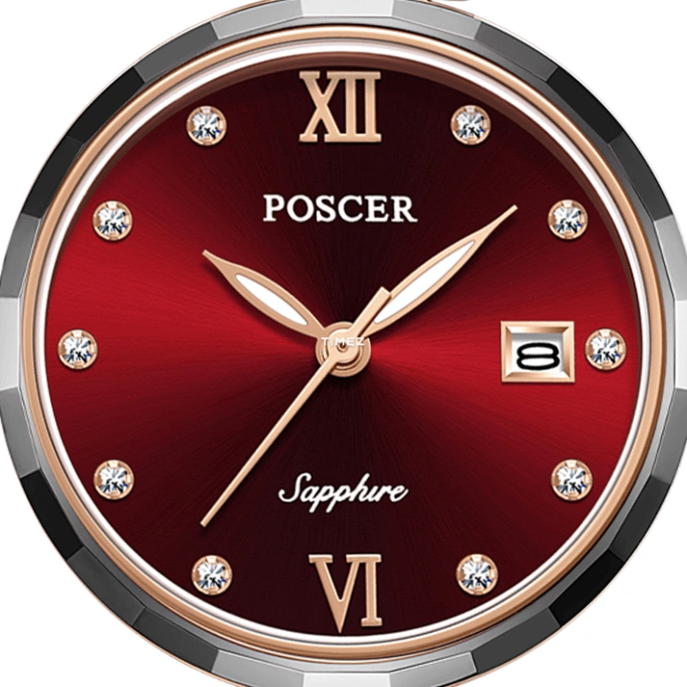 POSCER,Yayun 26mm,26mm,Stainless Steel,Tungsten,Red,Quartz,Day,Sapphire,Glass,P,P.50118L.RRE