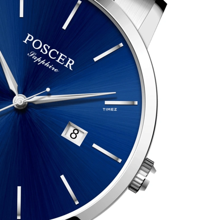 POSCER,Simple love 40mm,40mm,Stainless Steel,Blue,Quartz,Day,Sapphire,Glass,P,P.8292M.WWU