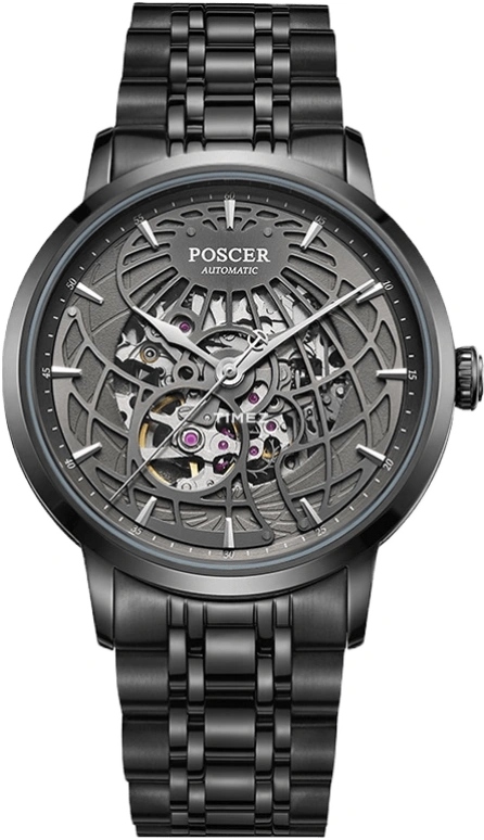 POSCER,Sun moon and stars 41mm,41mm,Stainless Steel,Black,Skeleton,Automatic,Sapphire,Glass,Round,P,P.6605M.BBB