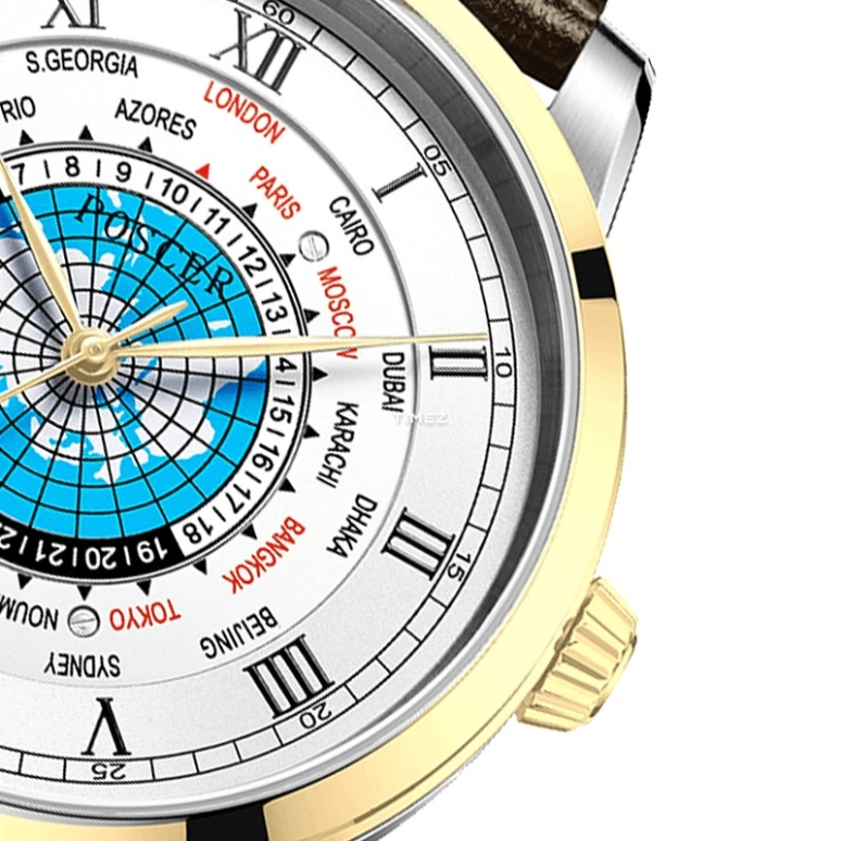 POSCER,Sun moon and stars 41.50mm,41.50mm,Stainless Steel,Silver White,World Time,Sapphire,Glass,Round,P,P.6112M.VFW