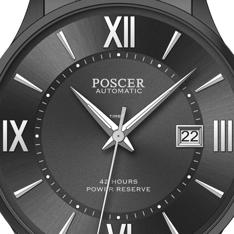 POSCER,classics 42mm,42mm,Stainless Steel,Black,Automatic,Day,Sapphire,Glass,P,P.6217M.BBB