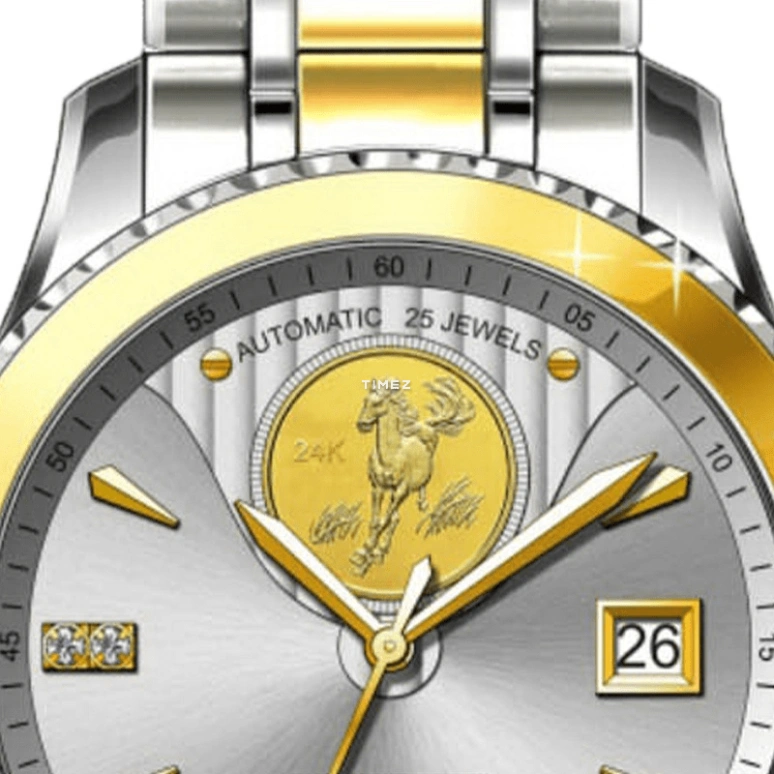 POSCER,classics 40mm,40mm,Stainless Steel,Silver,Gold,Automatic,Day,Sapphire,Glass,P,P.6207MK.VVW