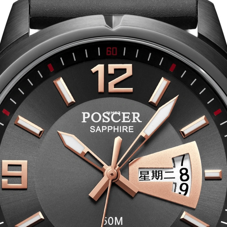 POSCER,Coorong 42mm,42mm,Stainless Steel,Grey,Quartz,Date,Day,P,P.1001M.BBB