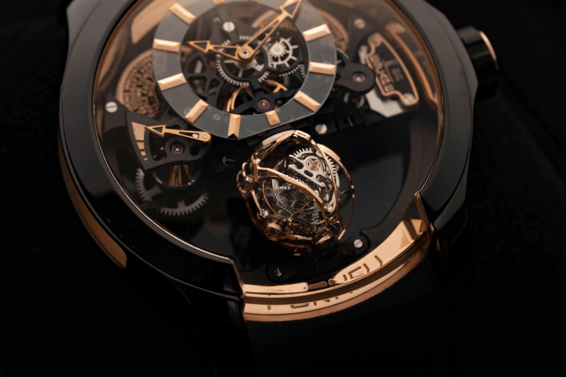 PURNELL,Escape Primo 48mm,48mm,Rose Gold,Black Gold,Skeleton,Handwound,Power Reserve Indicator,Tourbillon,P11RGBG