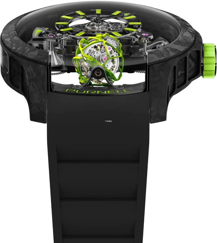 PURNELL,Escape Primo 48mm,48mm,Carbon,Skeleton,Handwound,Power Reserve Indicator,Tourbillon,P11GNCB