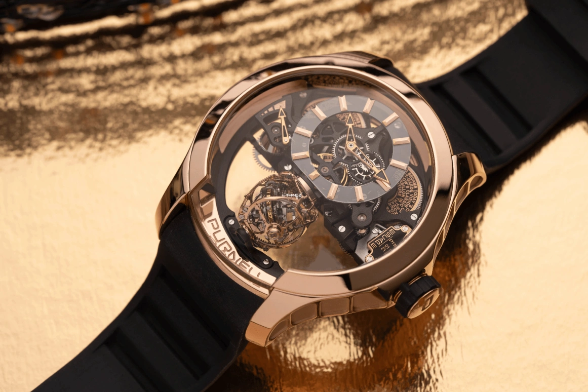 PURNELL,Escape Primo 48mm,48mm,Rose Gold,Skeleton,Handwound,Power Reserve Indicator,Tourbillon,P11RGRG
