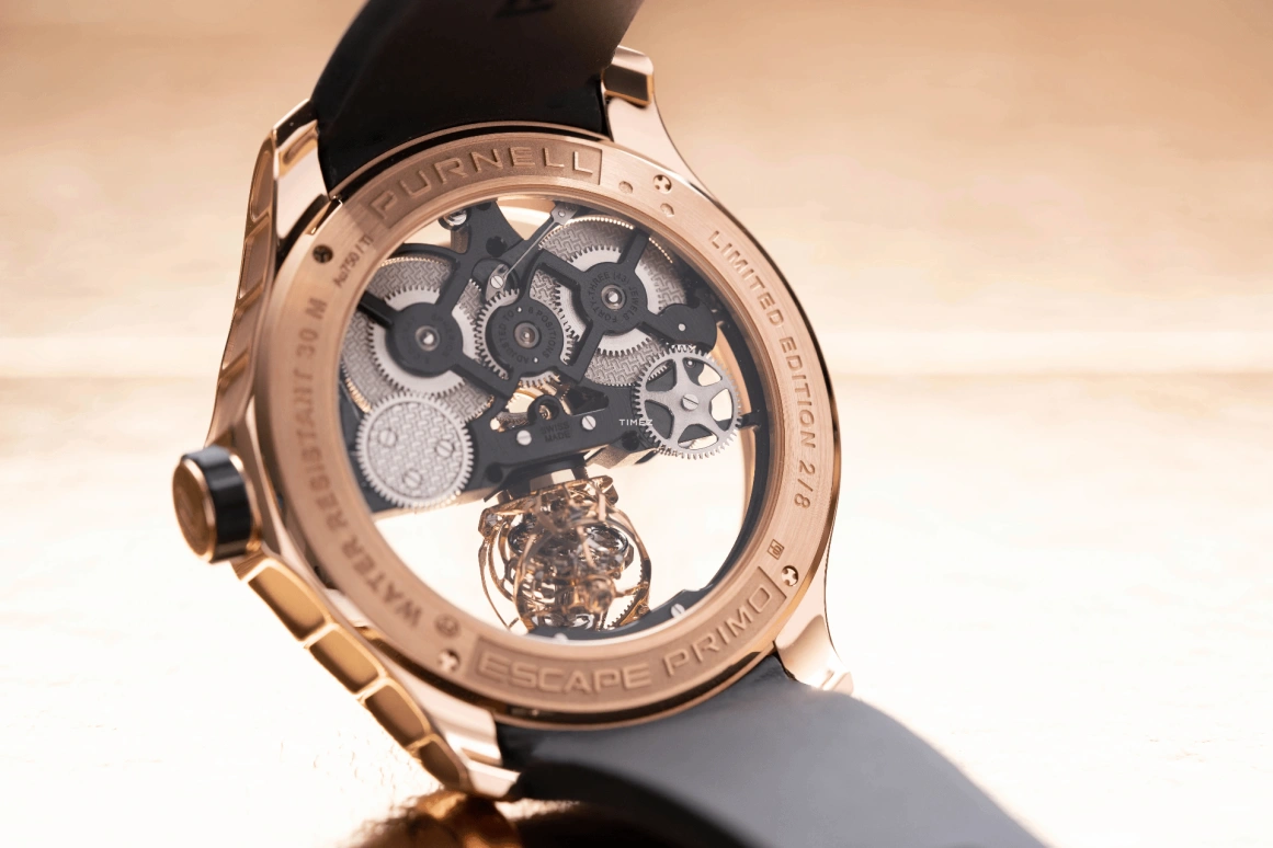 PURNELL,Escape Primo 48mm,48mm,Rose Gold,Skeleton,Handwound,Power Reserve Indicator,Tourbillon,P11RGRG