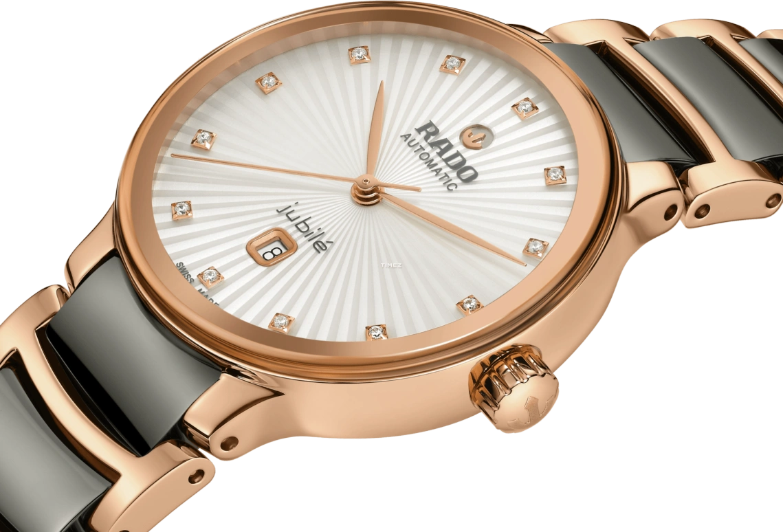 Rado,Centrix 30.50mm,30.50mm,Stainless Steel,White,Silver,Automatic,Day,Sapphire,Crystal Glass,R30019742