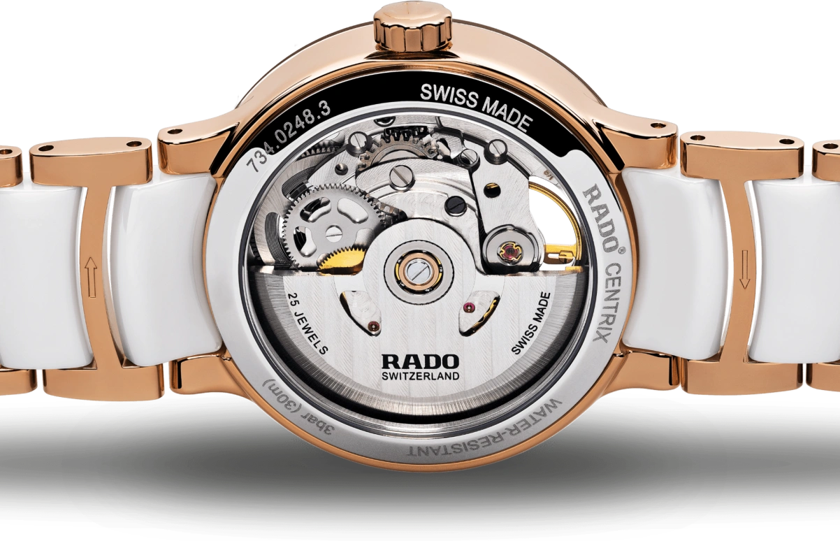 Rado,Centrix 33mm,33mm,Stainless Steel,White,Automatic,80hours,Sapphire,Crystal Glass,R30248902