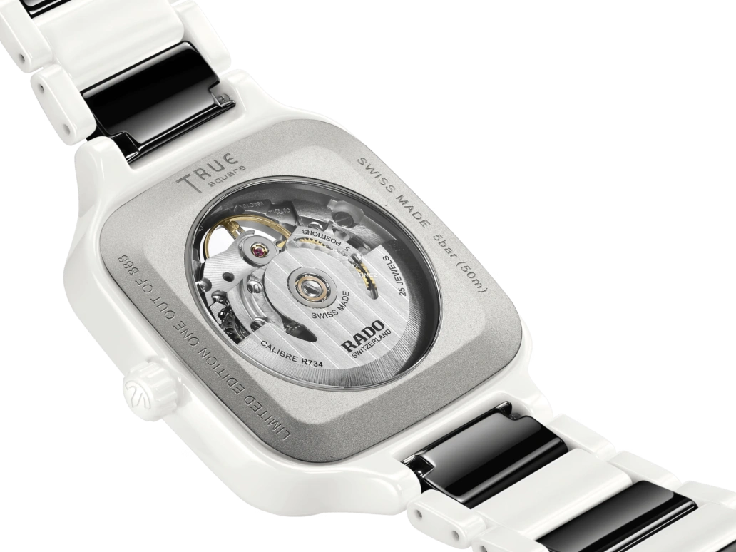 Rado,True Square 38mm,38mm,Ceramic,Skeleton,Black,White,Automatic,In-house Caliber,Sapphire,Crystal Glass,R27073752