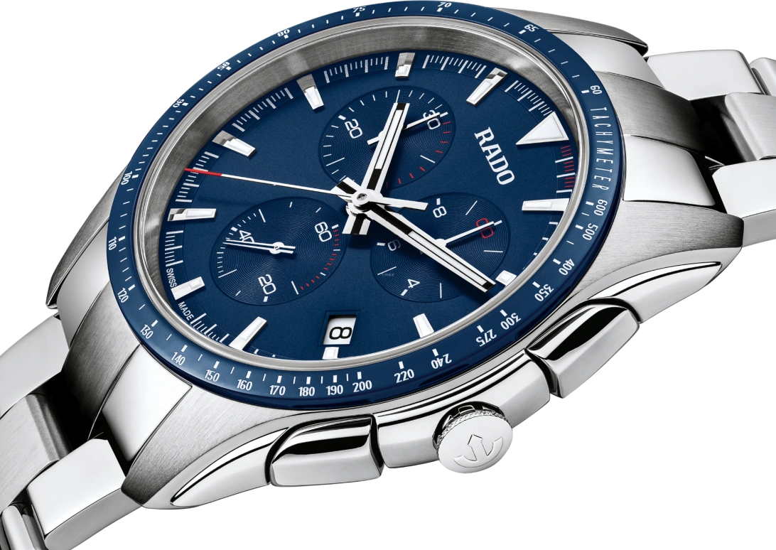 Rado,HyperChrome 44.90mm,44.90mm,Stainless Steel,Ceramic,Blue,Quartz,Chronograph,Day,R32259203