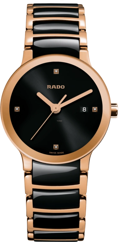 Rado,Centrix 28mm,28mm,Stainless Steel,Black,Quartz,Day,In-house Caliber,R30555712
