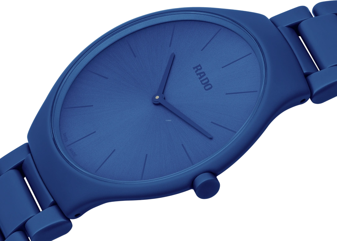 Rado,True Thinline 39mm,39mm,Ceramic,Blue,Quartz,In-house Caliber,Sapphire,Crystal Glass,R27092622