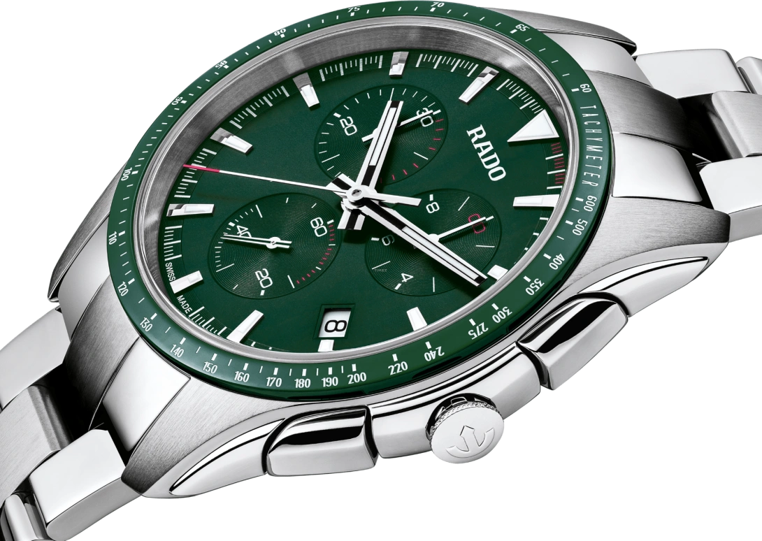Rado,HyperChrome 44.90mm,44.90mm,Stainless Steel,Ceramic,Green,Quartz,Chronograph,Day,R32259313