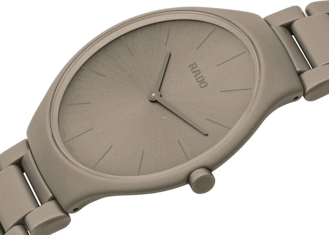Rado,True Thinline 39mm,39mm,Ceramic,Brown,Quartz,In-house Caliber,Sapphire,Crystal Glass,R27098682