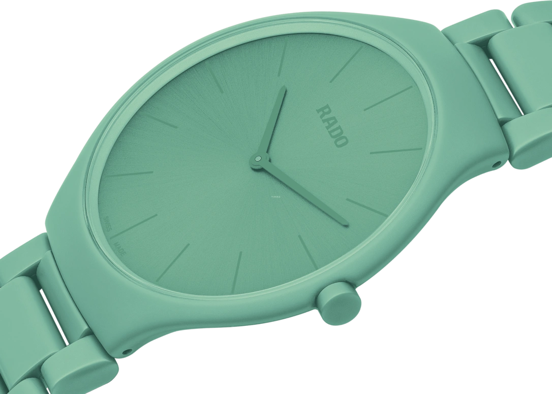 Rado,True Thinline 39mm,39mm,Ceramic,Green,Quartz,In-house Caliber,Sapphire,Crystal Glass,R27096662