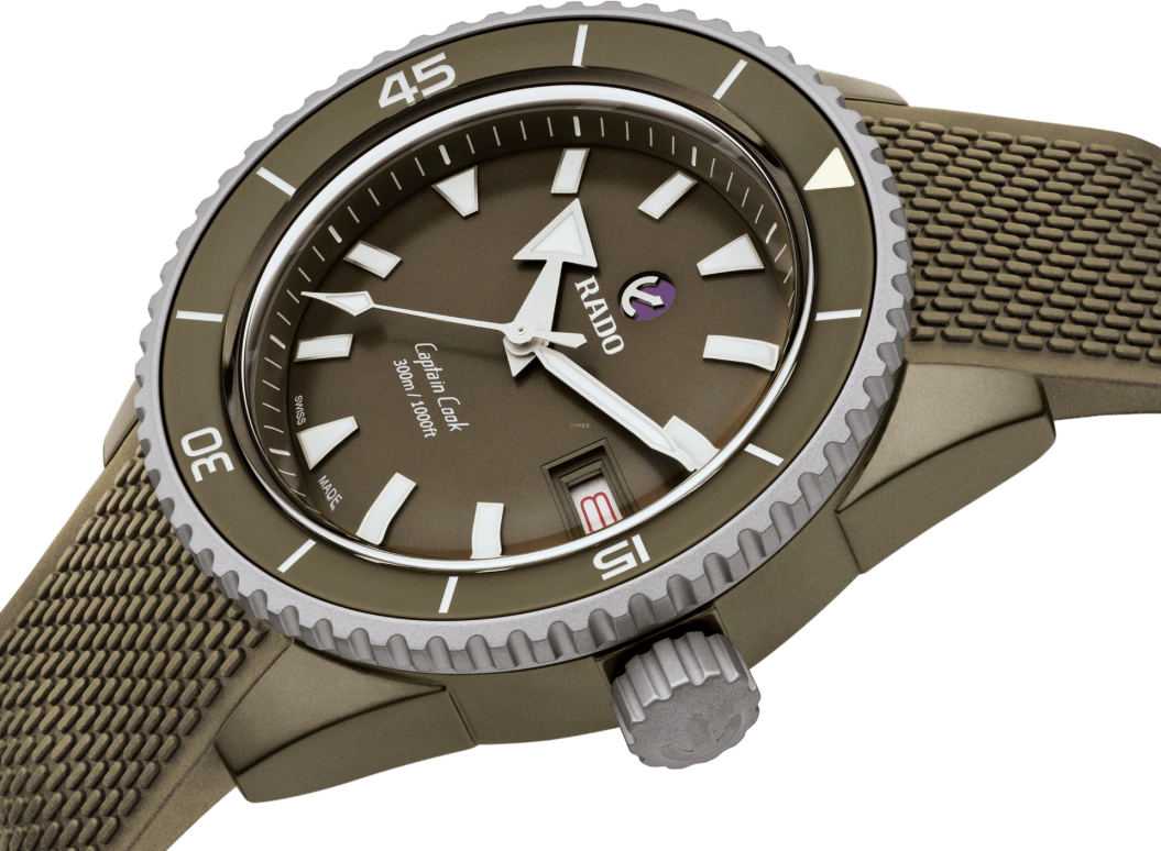 Rado,Captain Cook 43mm,43mm,Ceramic,Olive Green,Green,Automatic,Day,In-house Caliber,R32130318