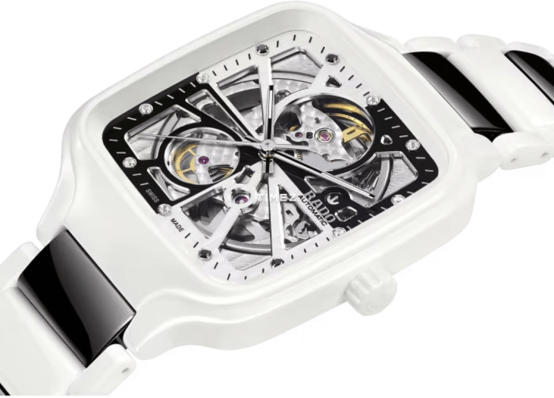 Rado,True Square 38mm,38mm,Ceramic,Skeleton,Black,White,Automatic,In-house Caliber,Sapphire,Crystal Glass,R27073752
