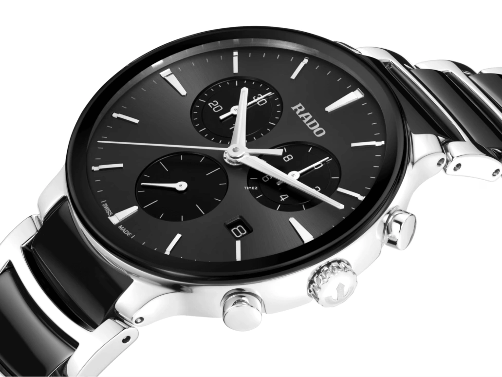 Rado,Centrix 41mm,41mm,Stainless Steel,Ceramic,Black,Quartz,Chronograph,Day,R30210152