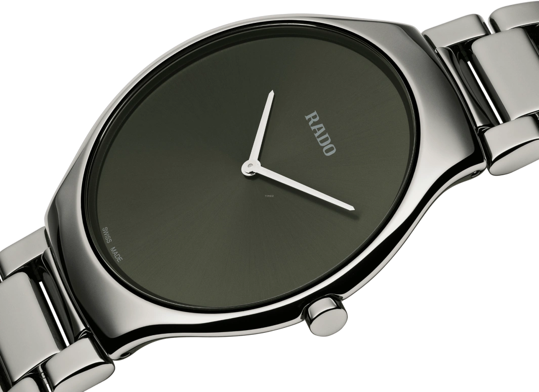 Rado,True Thinline 39mm,39mm,Ceramic,Grey,Quartz,In-house Caliber,Sapphire,Crystal Glass,R27955122