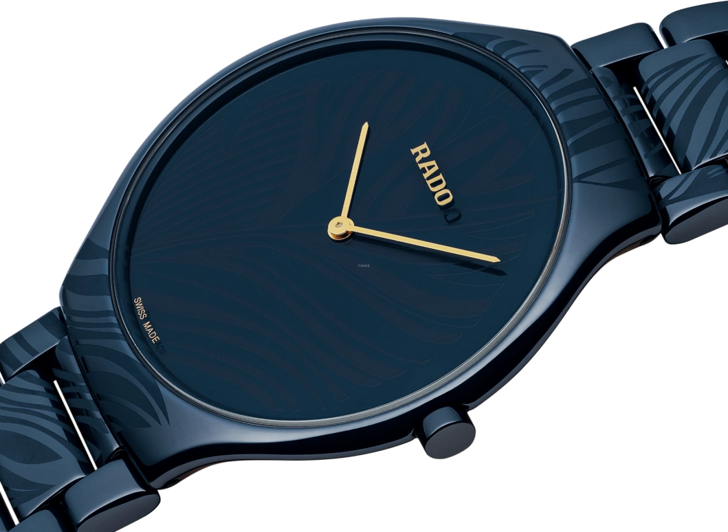 Rado,True Thinline 39mm,39mm,Ceramic,Blue,Quartz,In-house Caliber,Sapphire,Crystal Glass,R27014152
