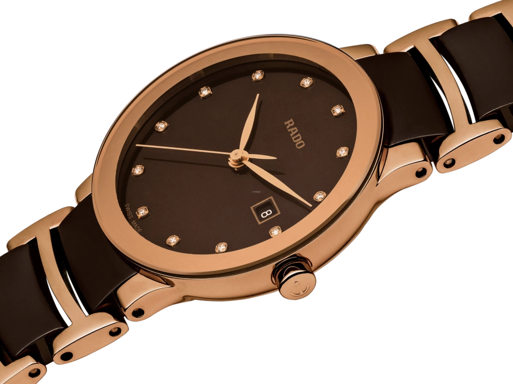 Rado,Centrix 28mm,28mm,Stainless Steel,Coffee,Brown,Quartz,Day,In-house Caliber,R30555724