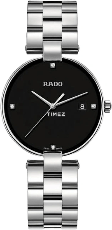Rado,Coupole 36mm,36mm,Stainless Steel,Black,Quartz,Day,Sapphire,Crystal Glass,R22852703