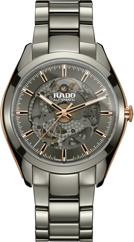 Rado,HyperChrome 42mm,42mm,Ceramic,Stainless Steel,Grey,Transparent,Automatic,80hours,In-house Caliber,R32021102