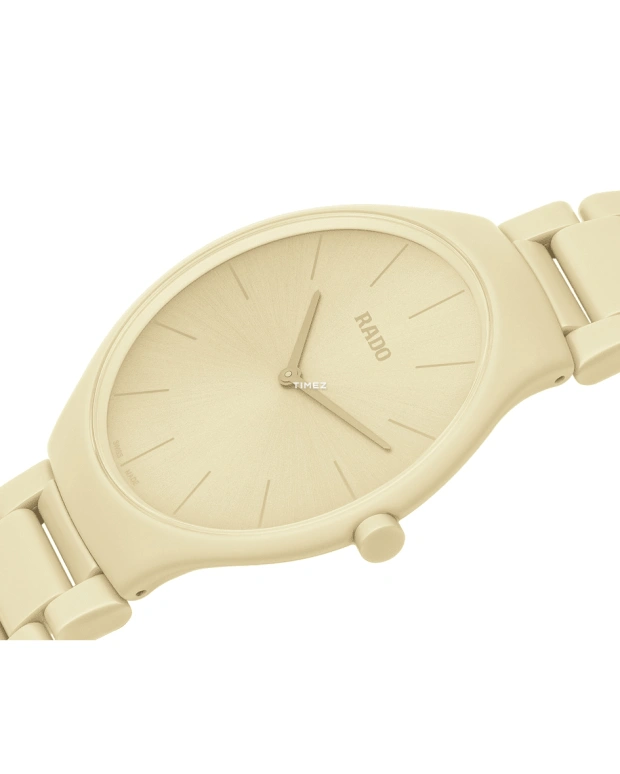 Rado,True Thinline 39mm,39mm,Ceramic,Cream white,Quartz,In-house Caliber,Sapphire,Crystal Glass,R27090602