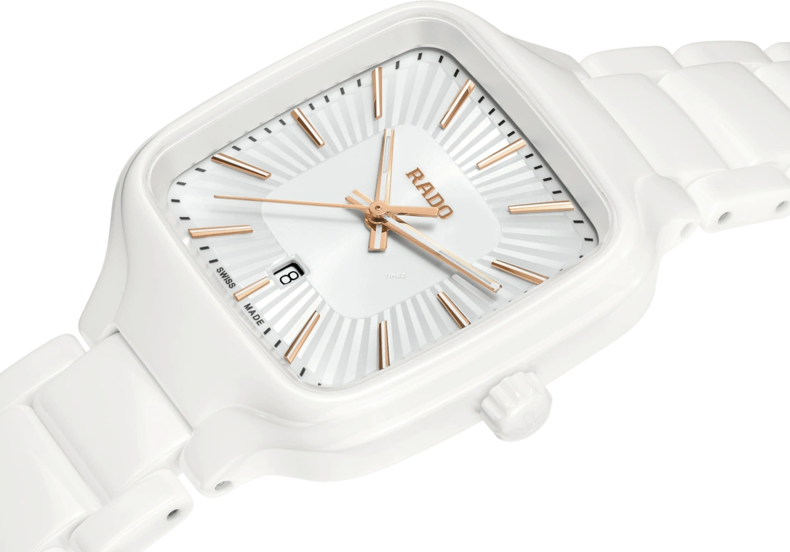 Rado,True Square 29.20mm,29.20mm,Ceramic,Titanium,White,Quartz,Day,In-house Caliber,R27072012